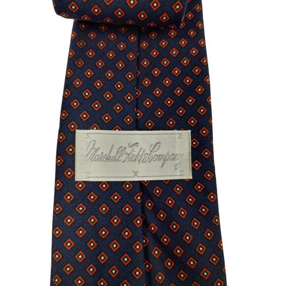 Marshall Fields Vintage Navy Blue Geometric Pattern Silk Tie - Picture 5 of 7